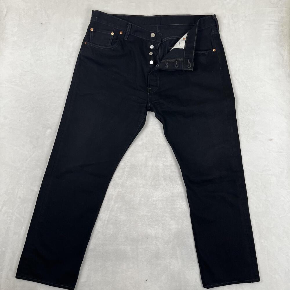 Levi's 501 Jeans Mens 40x30 Black Straight Button Fly Denim Dark Wash Pants